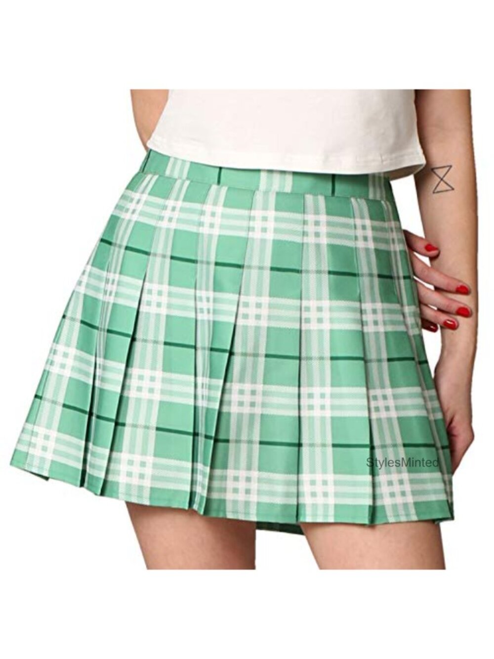 High Waist Mini Plaid Pleated Skater Tennis Skirt with Lining Shorts